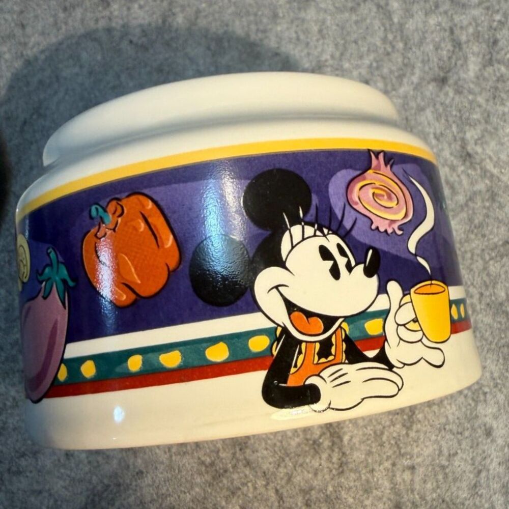 Vintage Disney Minnie Mouse "Minnie's Vegetables" Covered Sugar Bowl with Lid
